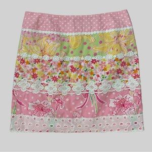 Lilly Pulitzer Pink White Yellow Floral Skirt Size 4